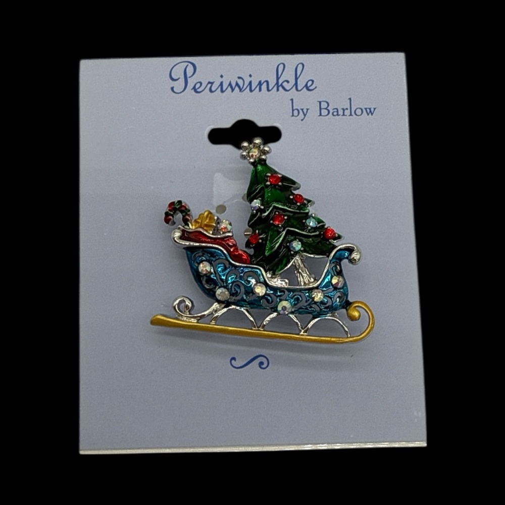 New on Card- Periwinkle by Barlow Festive Sleigh Brooch with Tree